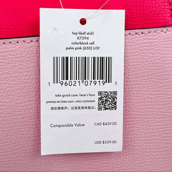 Kate Spade Darcy Colorblock Palm Pink Top Handle Leather Satchel Crossbody - Picture 10 of 11